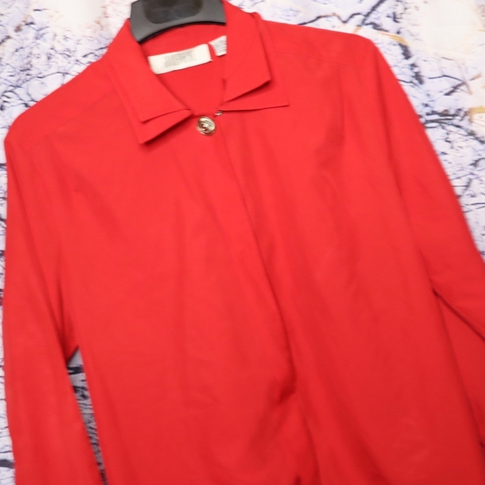 BRIGHT RED BUTTONDOWN TOP 10 Josephine Shirt Holiday Winter Office Work Dressy